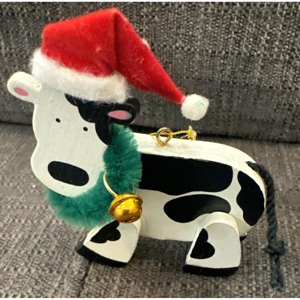 Vintage Holly Jolly Cow‎ Christmas Tree Ornament by Avon 2¾inch.